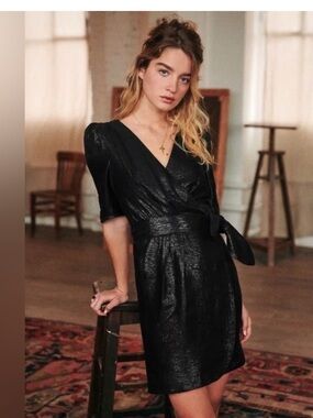 Sézane Doha Dress Mini Black Metallic Shimmer Party Dress Size 2